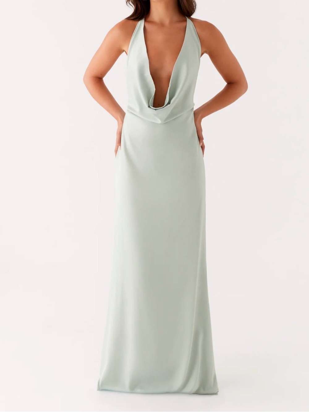 Peppermayo Pale Mint Backless Halter Maxi Dress